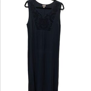 J. Jill Black Maxi Dress Sleeve Less Cotton and Linen Blend Size Large